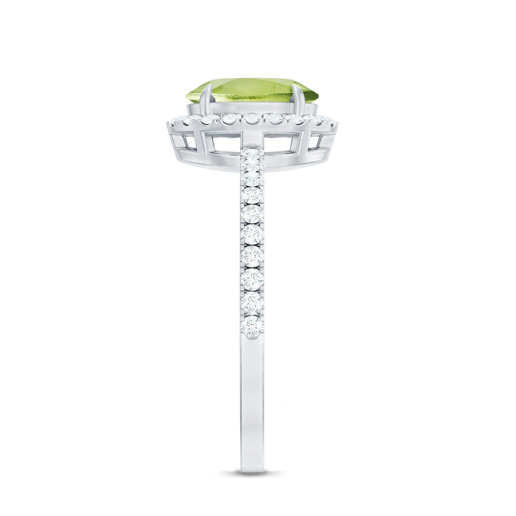 Natural 1 Carat Peridot Oval Engagement Ring with Diamond Halo