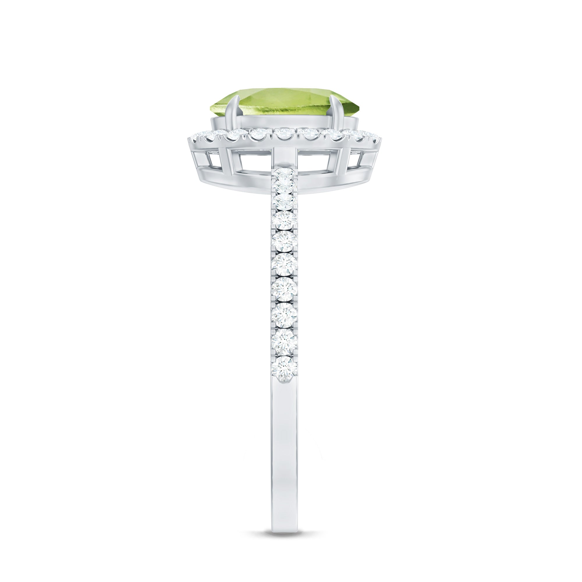 Natural 1 Carat Peridot Oval Engagement Ring with Diamond Halo