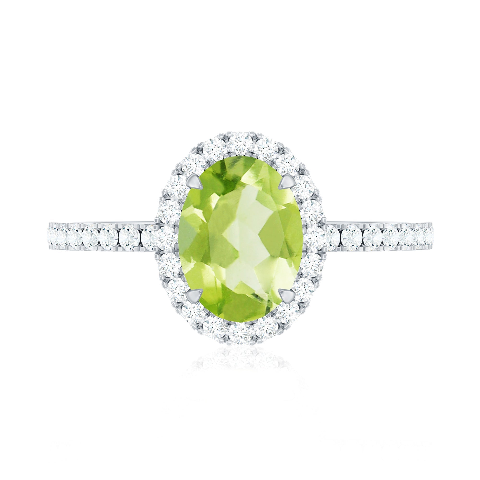 Natural 1 Carat Peridot Oval Engagement Ring with Diamond Halo