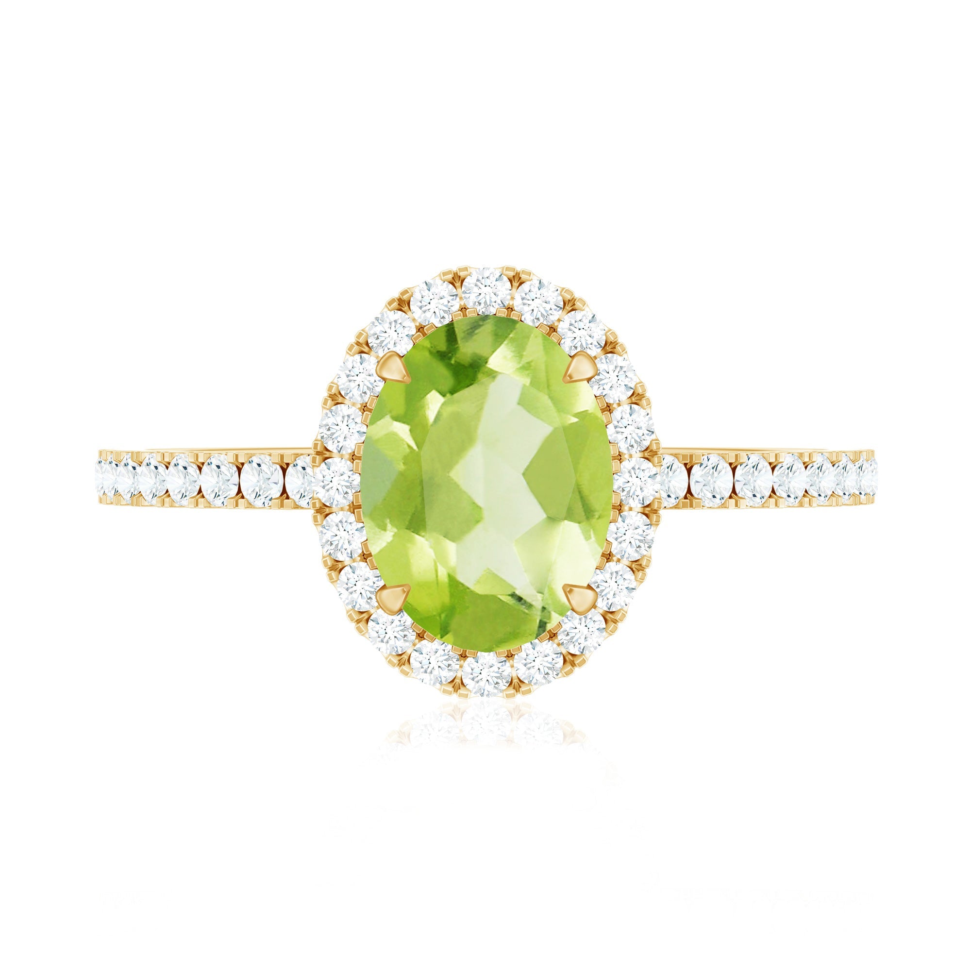 Natural 1 Carat Peridot Oval Engagement Ring with Diamond Halo