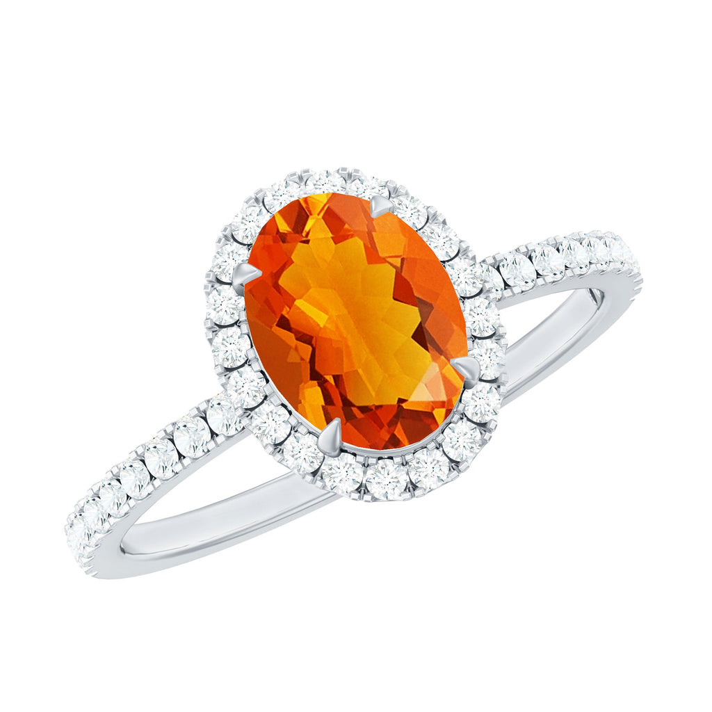 Oval 6X8MM Fire Opal Engagement Ring with Diamond Halo