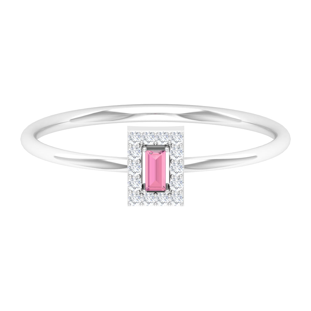 Natural Pink Tourmaline Dainty Promise Ring with Diamond Accent