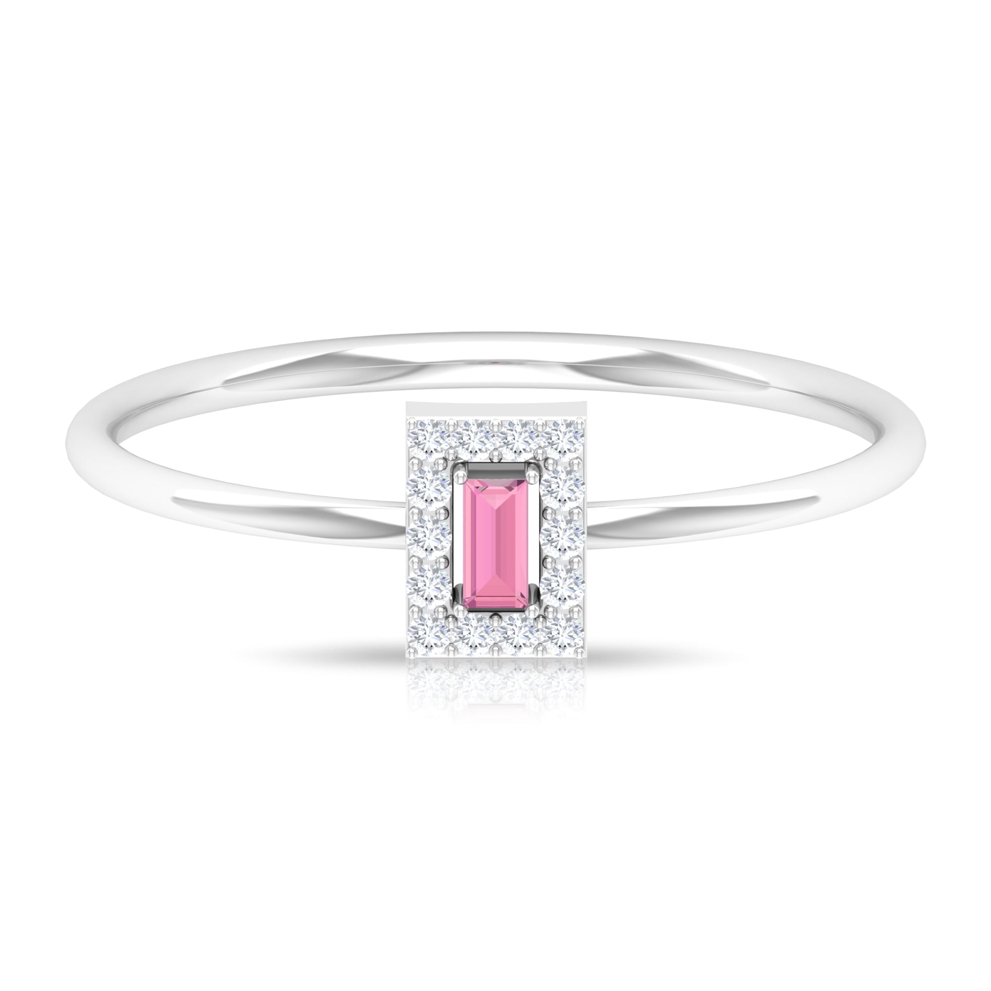 Natural Pink Tourmaline Dainty Promise Ring with Diamond Accent