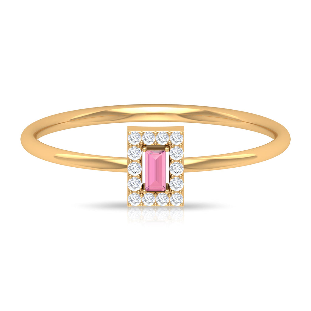 Natural Pink Tourmaline Dainty Promise Ring with Diamond Accent
