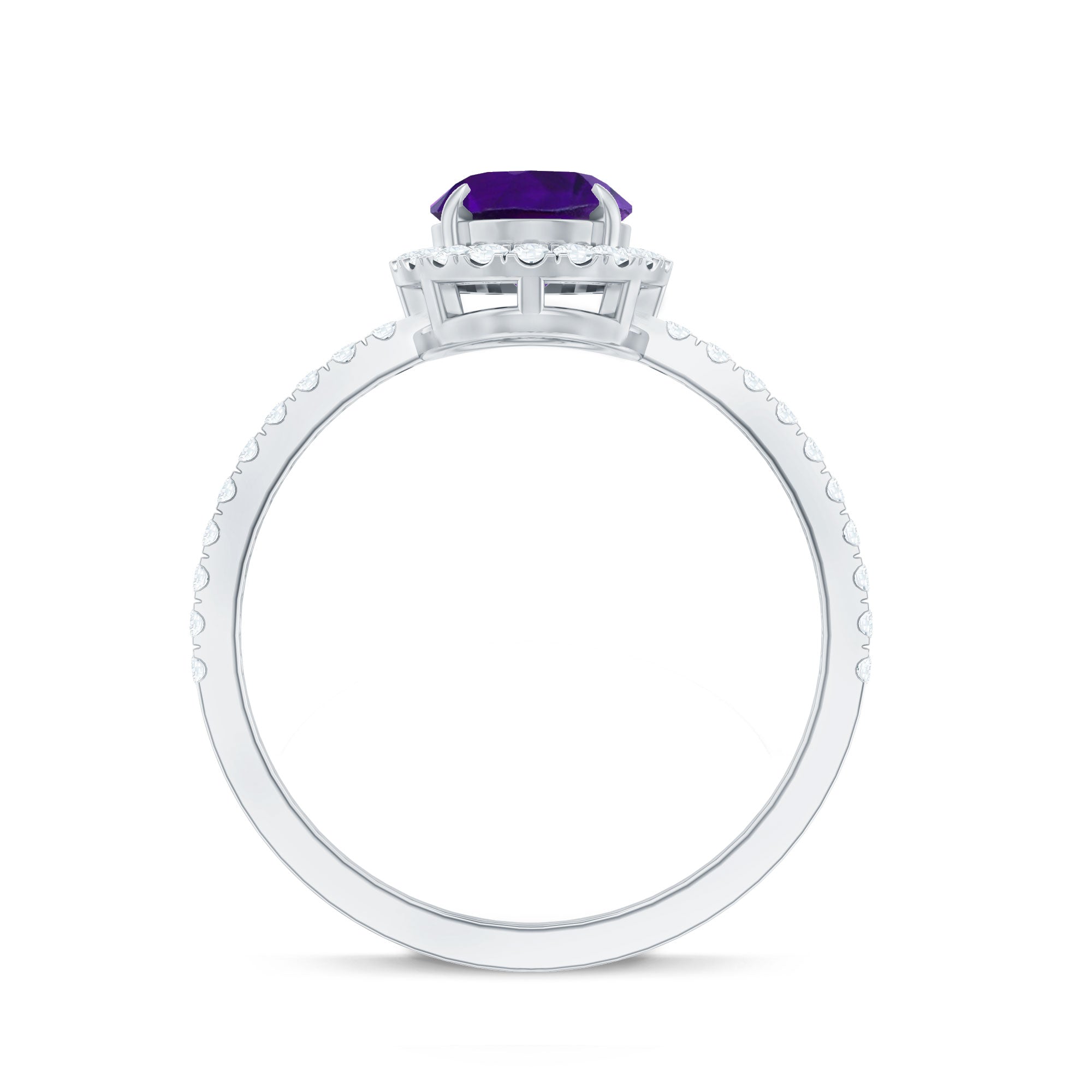 Oval Amethyst Halo Engagement Ring with Diamond