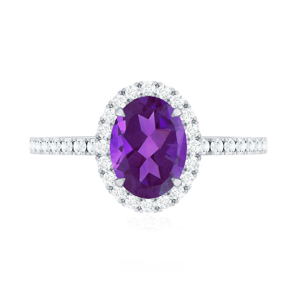 Oval Amethyst Halo Engagement Ring with Diamond