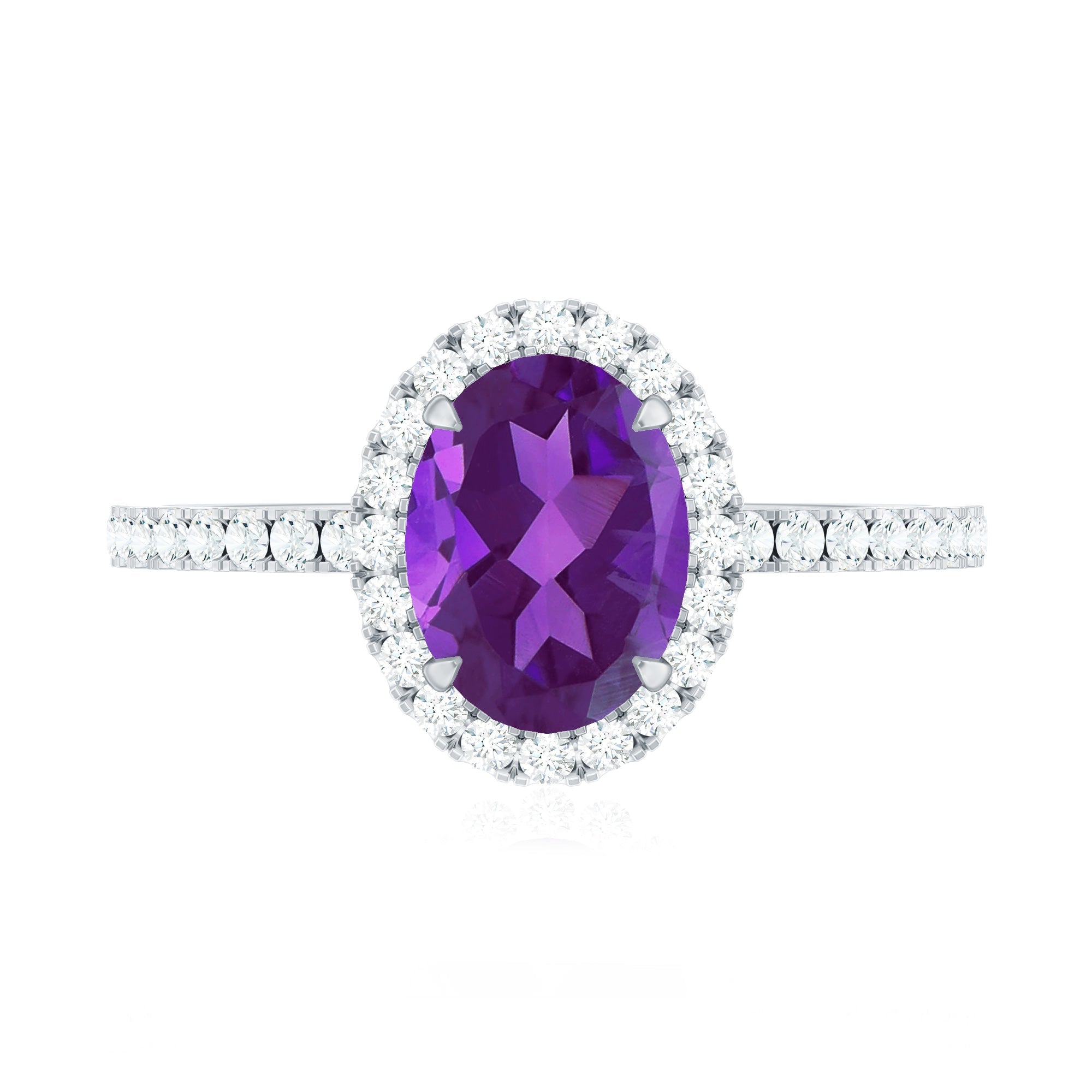 Oval Amethyst Halo Engagement Ring with Diamond