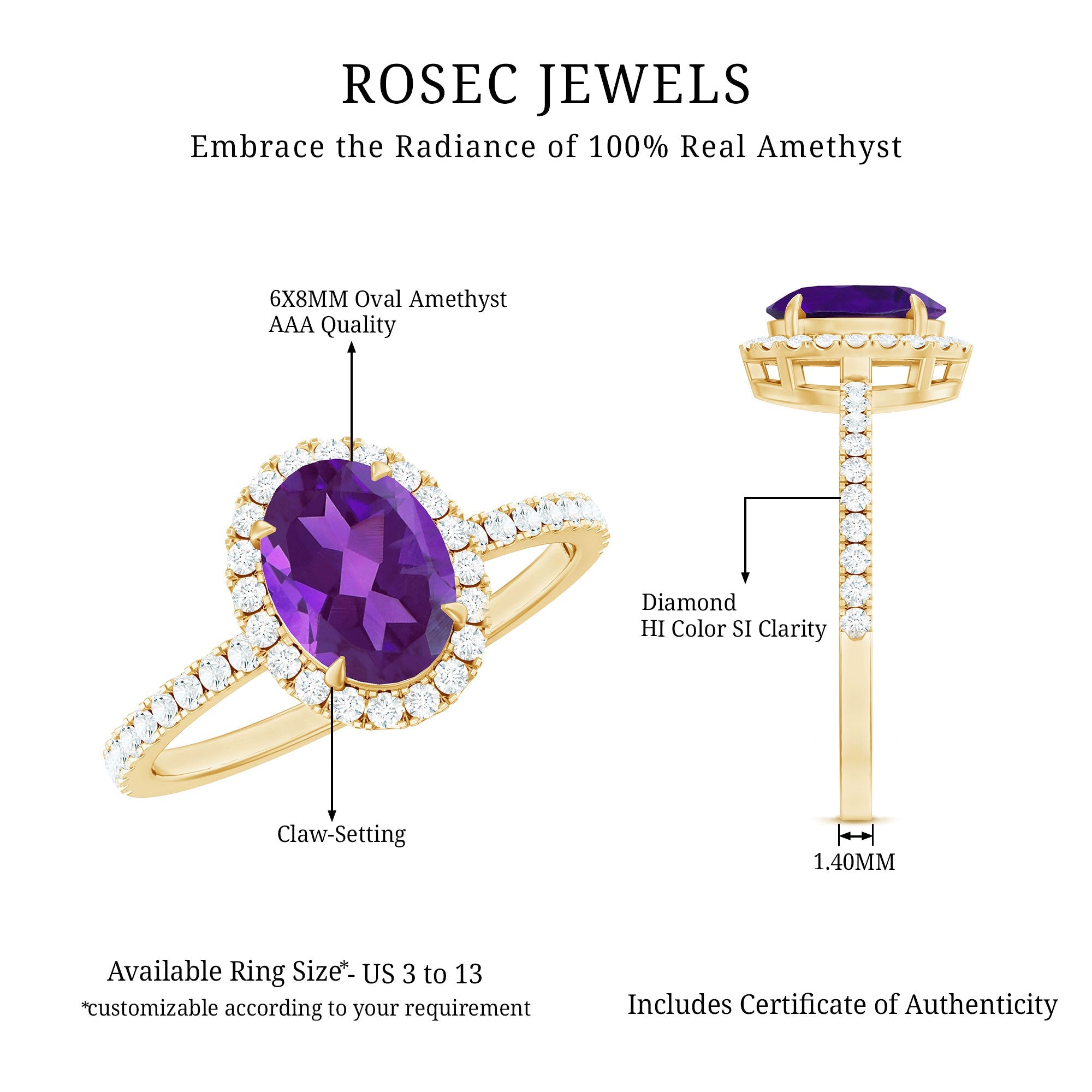 Oval Amethyst Halo Engagement Ring with Diamond