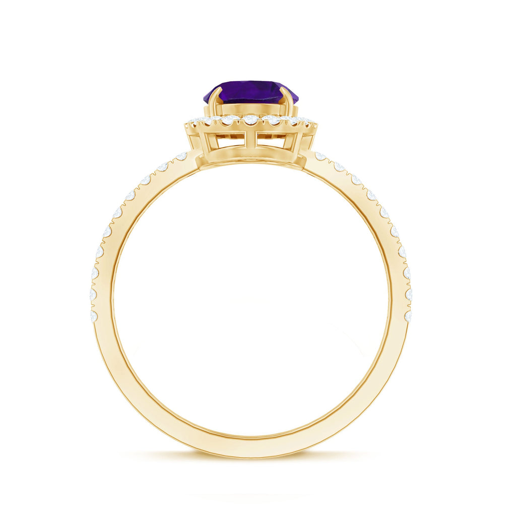 Oval Amethyst Halo Engagement Ring with Diamond