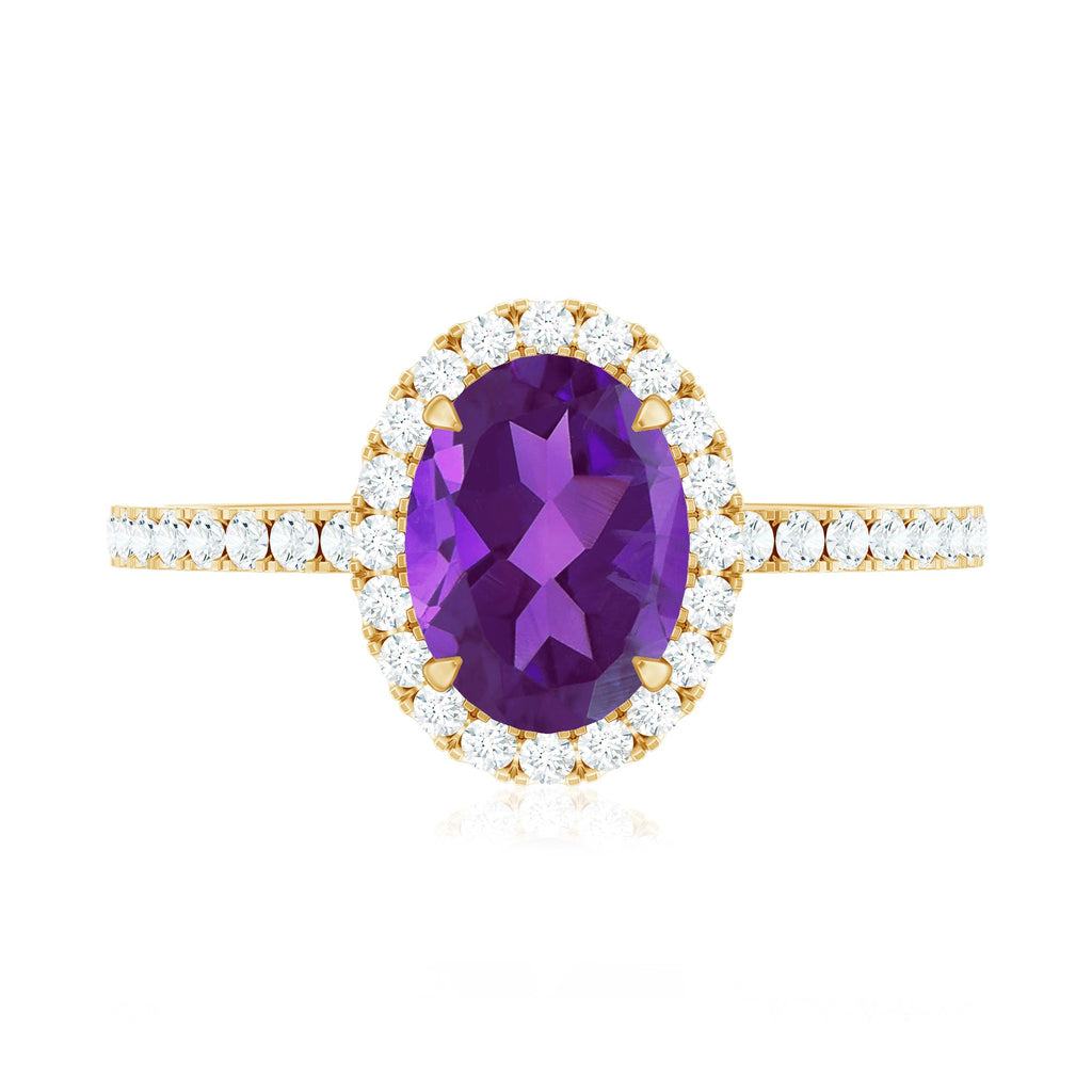 Oval Amethyst Halo Engagement Ring with Diamond