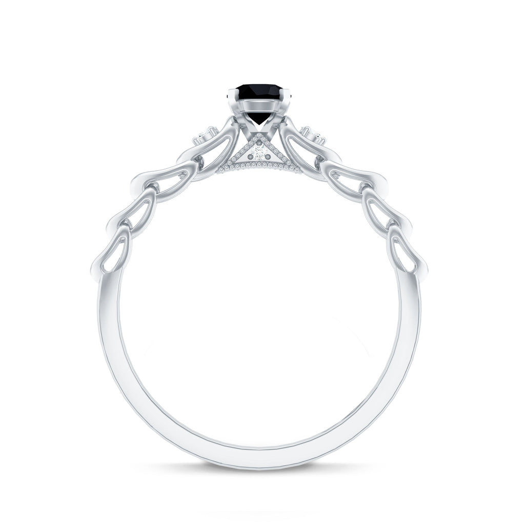 Round Created Black Diamond and Diamond Designer Promise Ring in Gold