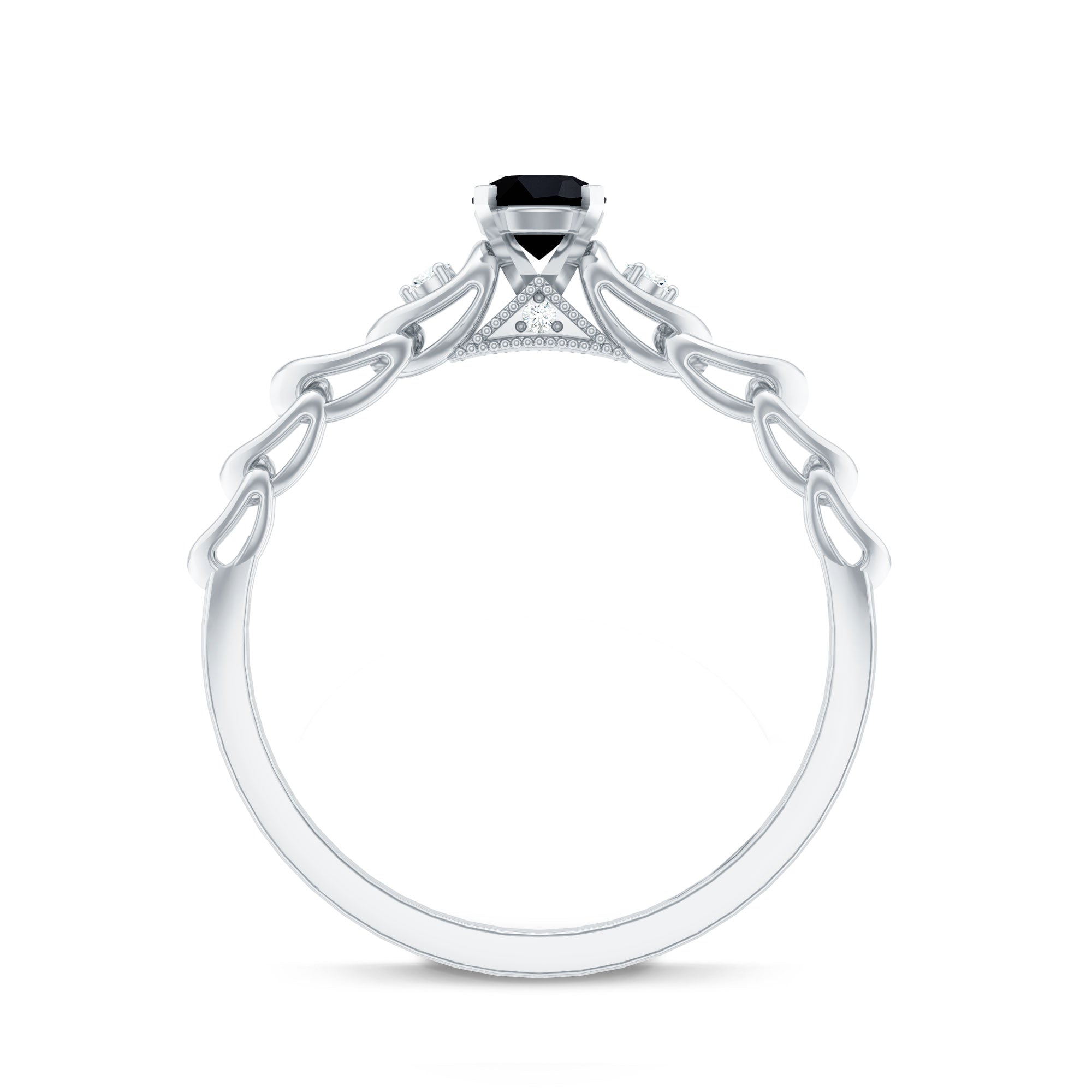 Round Created Black Diamond and Diamond Designer Promise Ring in Gold