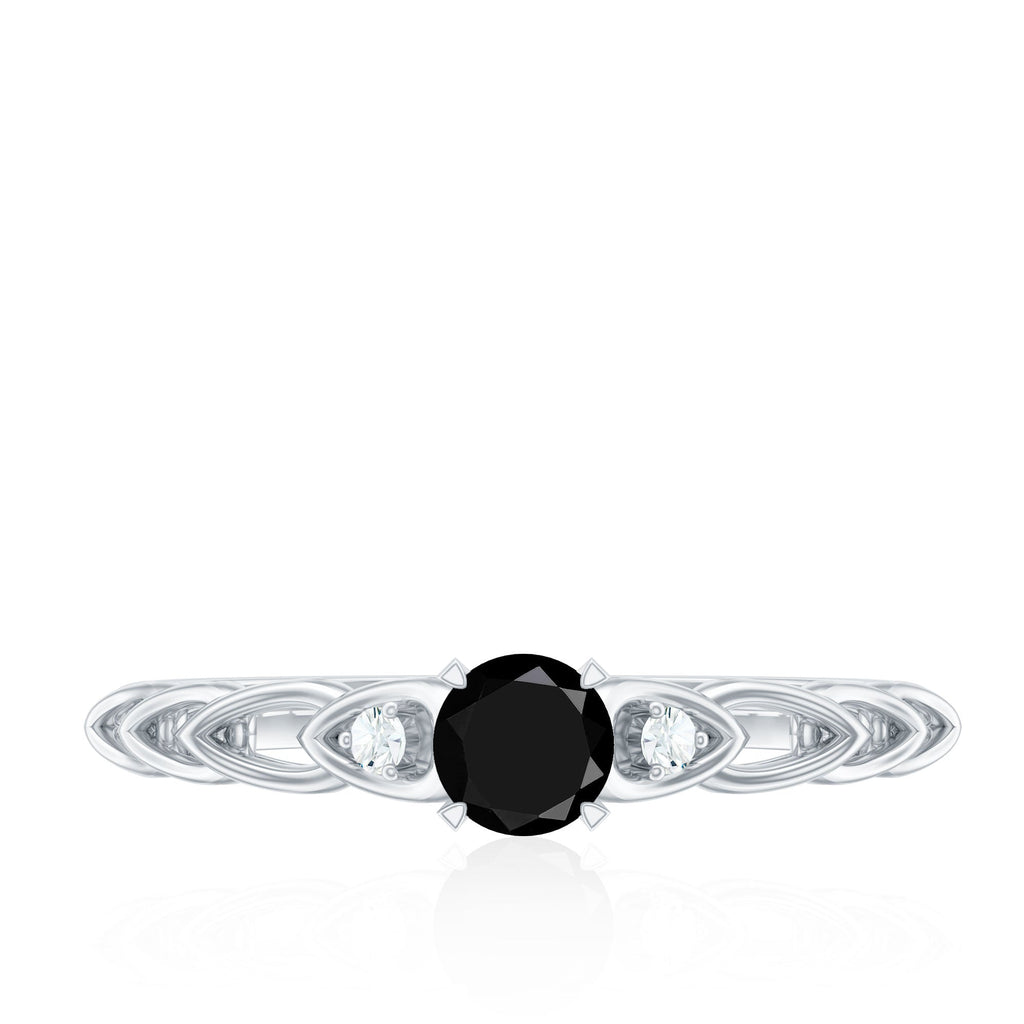 Round Created Black Diamond and Diamond Designer Promise Ring in Gold