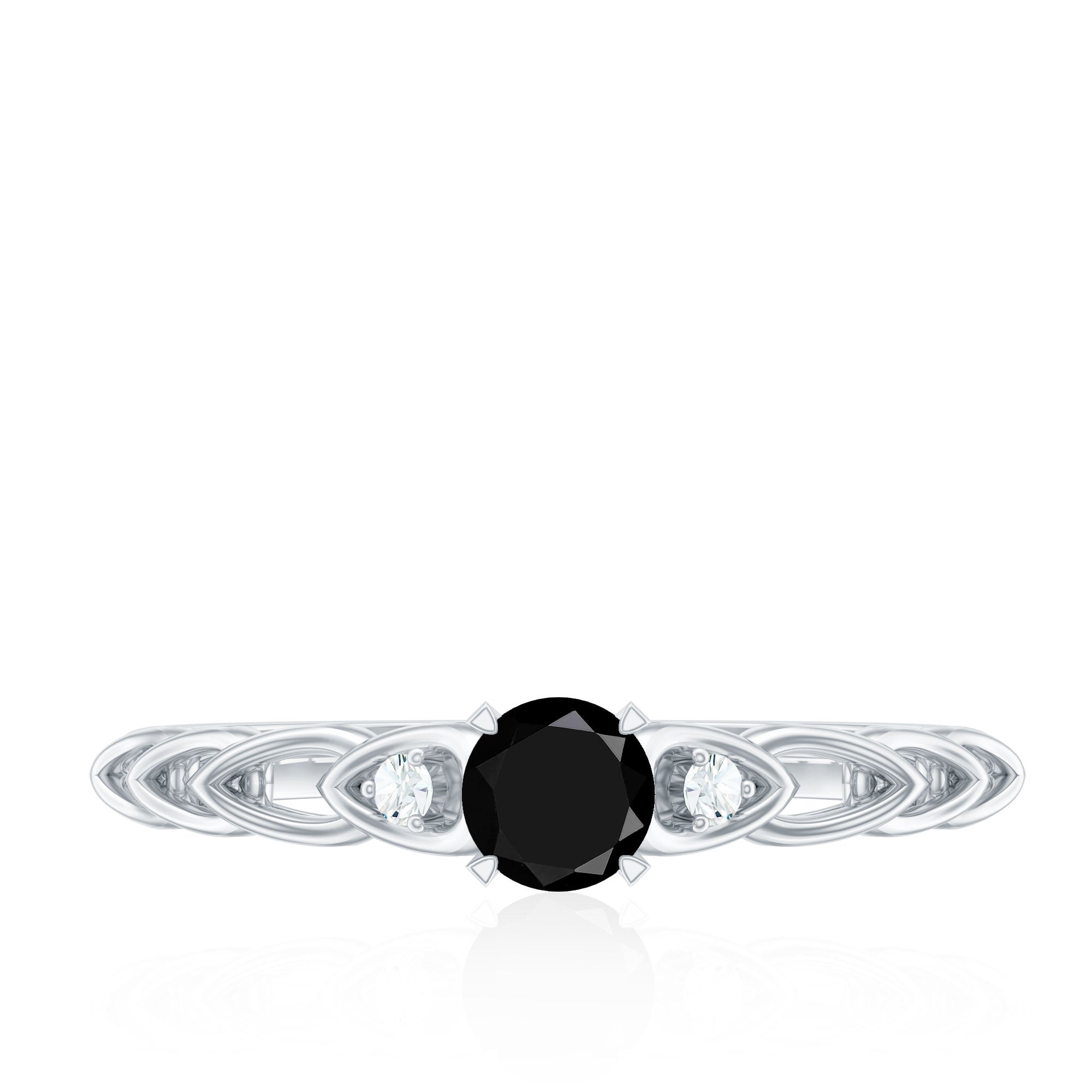 Round Created Black Diamond and Diamond Designer Promise Ring in Gold