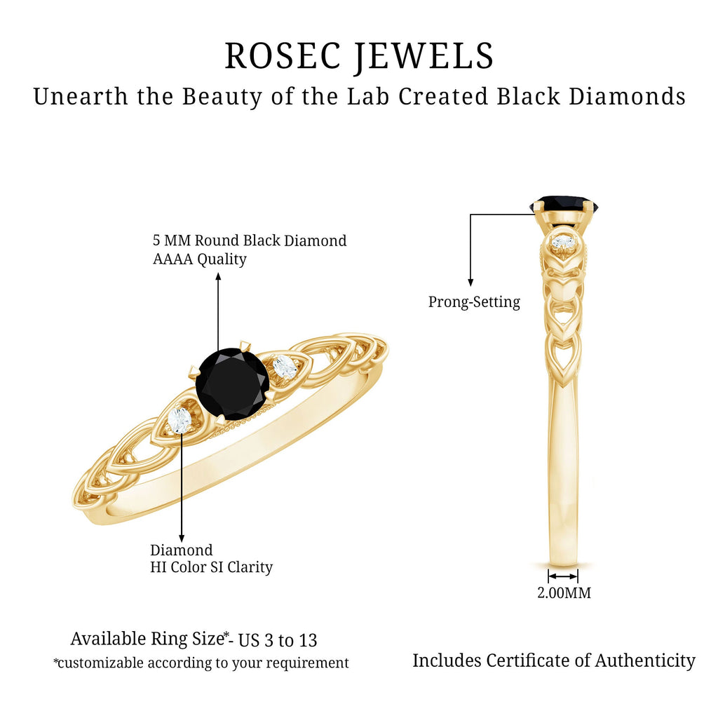 Round Created Black Diamond and Diamond Designer Promise Ring in Gold