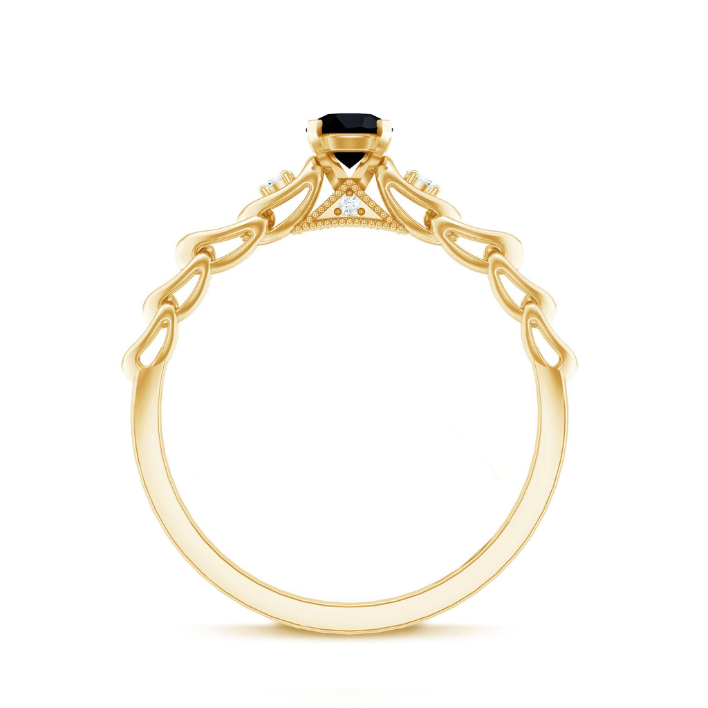 Round Created Black Diamond and Diamond Designer Promise Ring in Gold