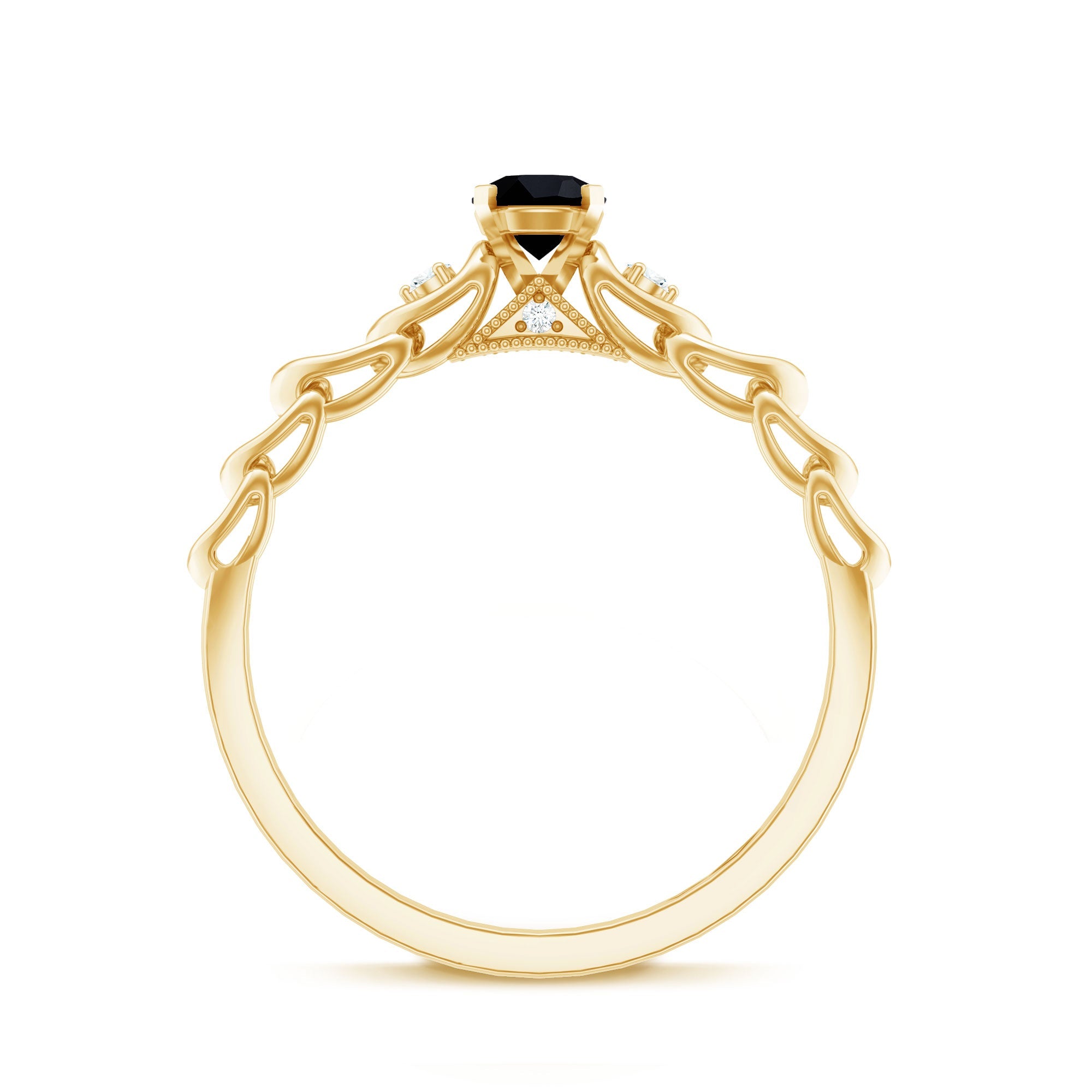 Round Created Black Diamond and Diamond Designer Promise Ring in Gold
