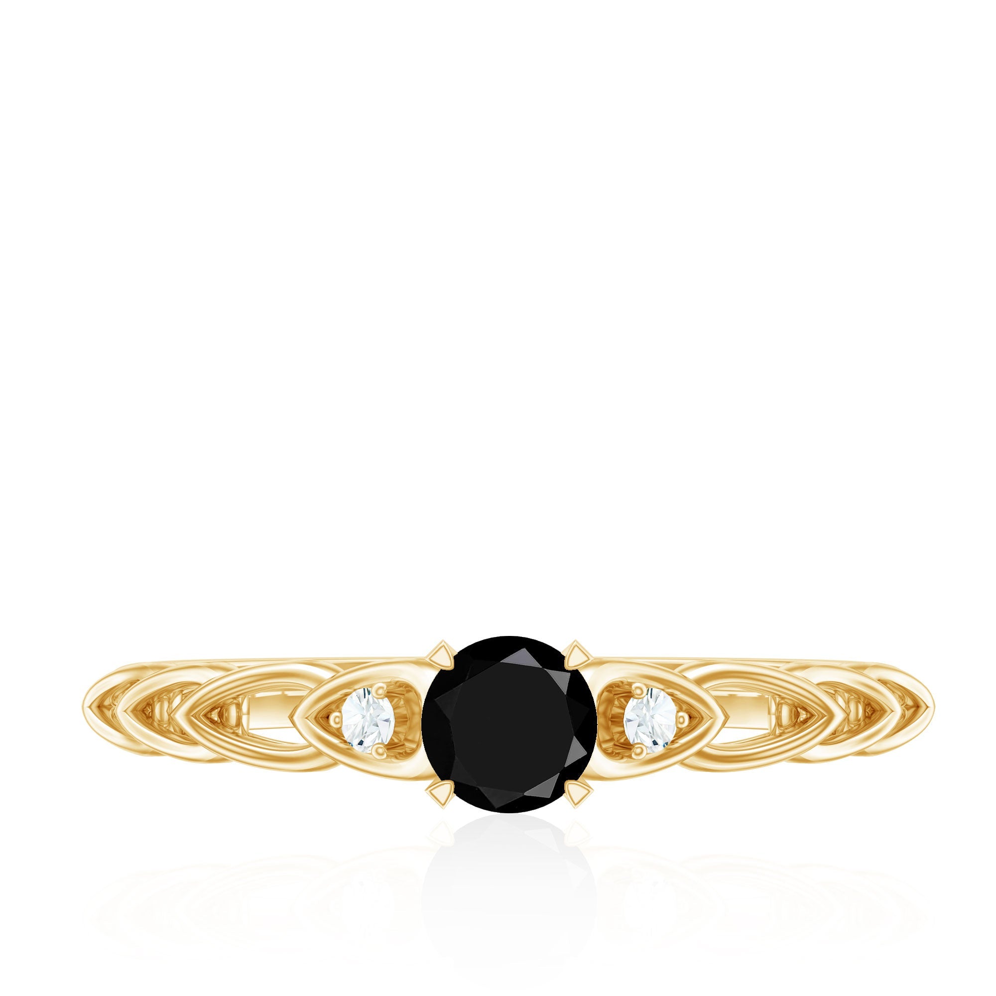Round Created Black Diamond and Diamond Designer Promise Ring in Gold