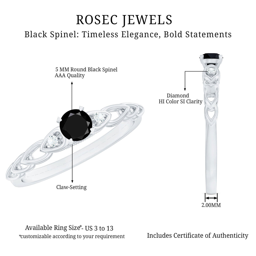 Natural Black Spinel Diamond Promise Ring with Certificate