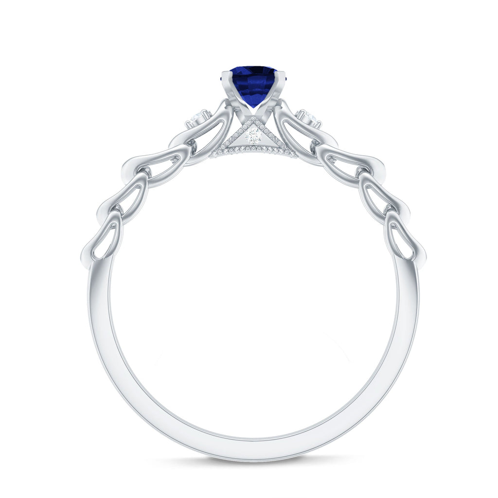 Certified 0.6 Carat Lab Grown Blue Sapphire Diamond Promise Ring