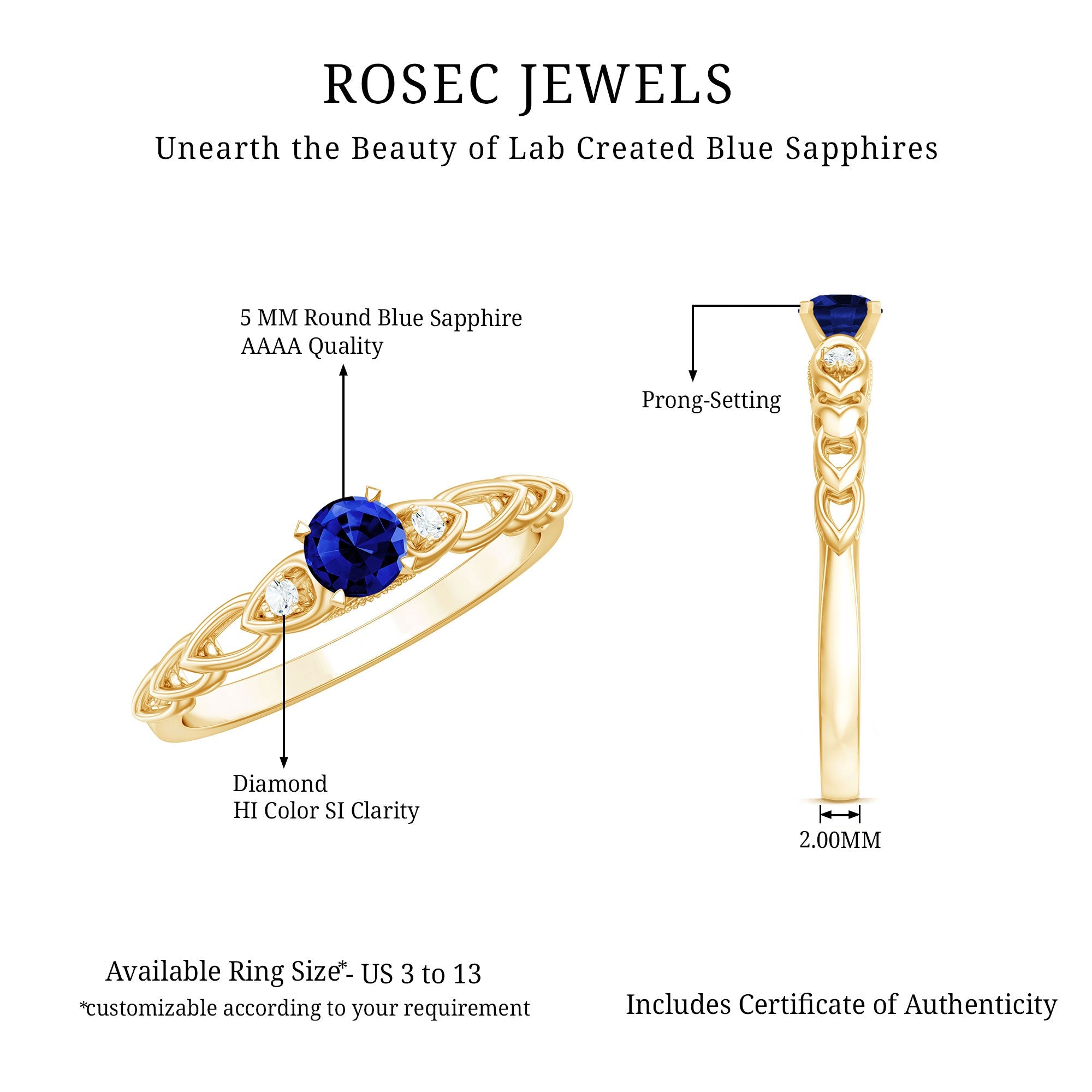 Certified 0.6 Carat Lab Grown Blue Sapphire Diamond Promise Ring