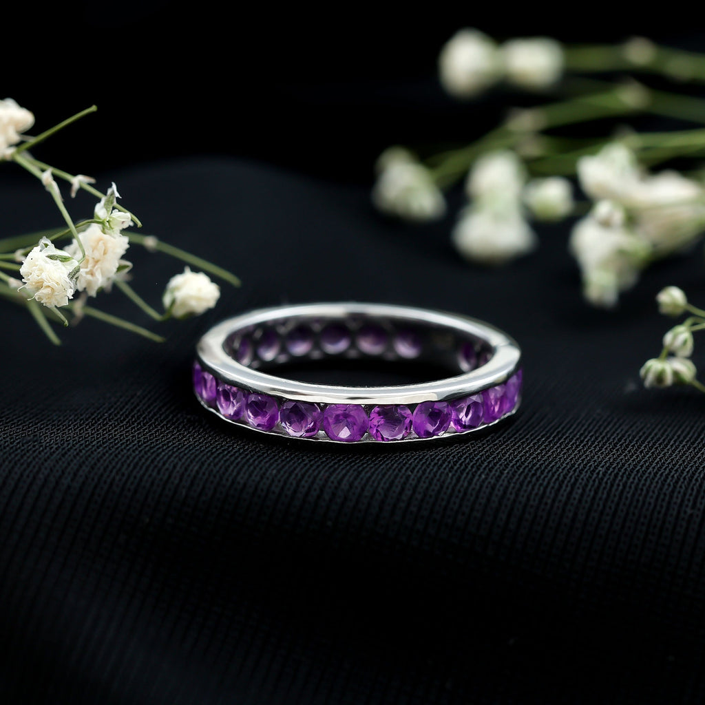 Round Shape Amethyst Eternity Ring in Channel Setting