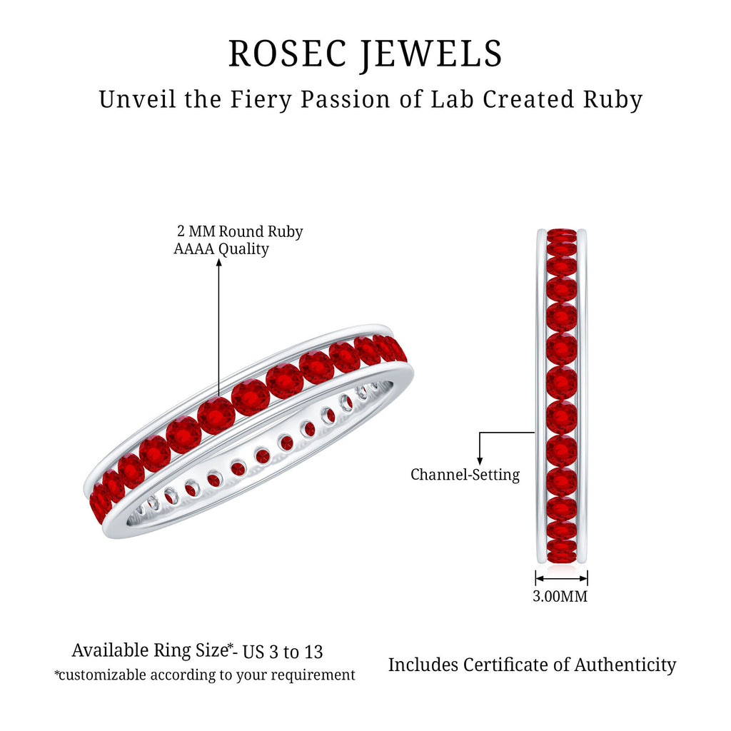 Channel Set Round Created Ruby Eternity Band Ring