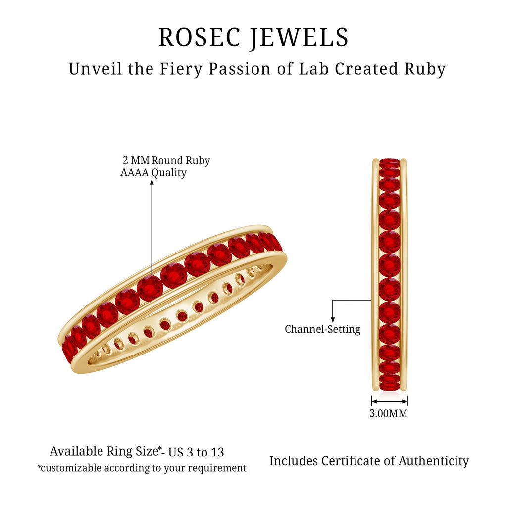 Channel Set Round Created Ruby Eternity Band Ring