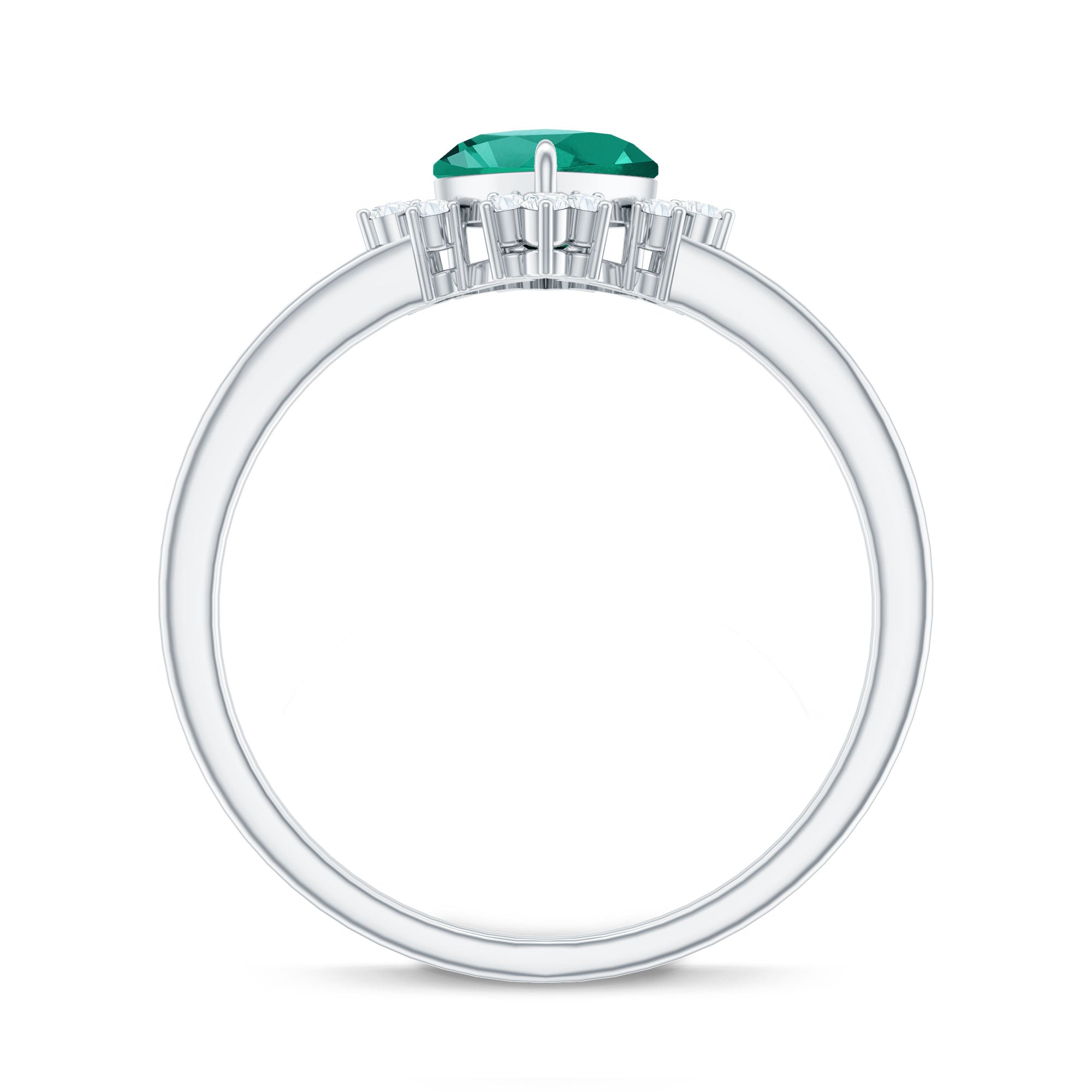 Certified 7 mm Lab Grown Emerald Heart Shaped Engagement Ring with Diamond