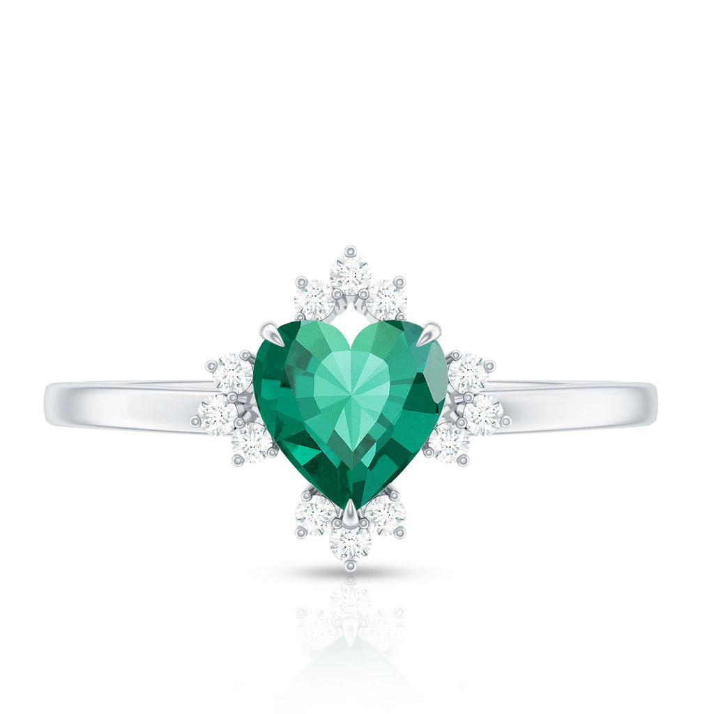 Certified 7 mm Lab Grown Emerald Heart Shaped Engagement Ring with Diamond