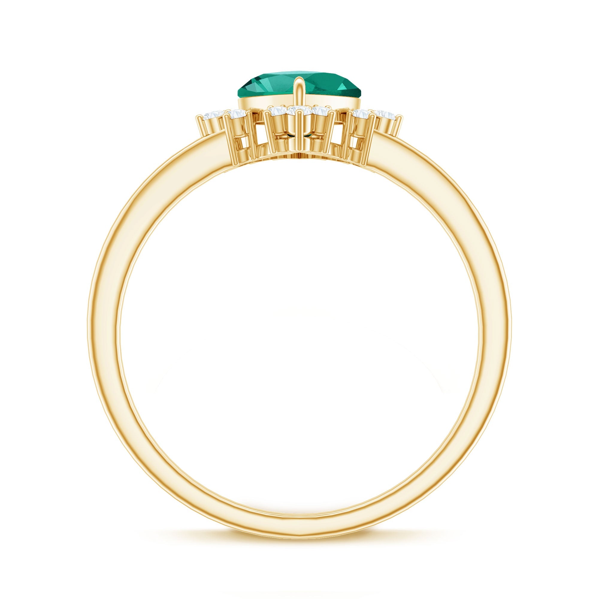 Certified 7 mm Lab Grown Emerald Heart Shaped Engagement Ring with Diamond