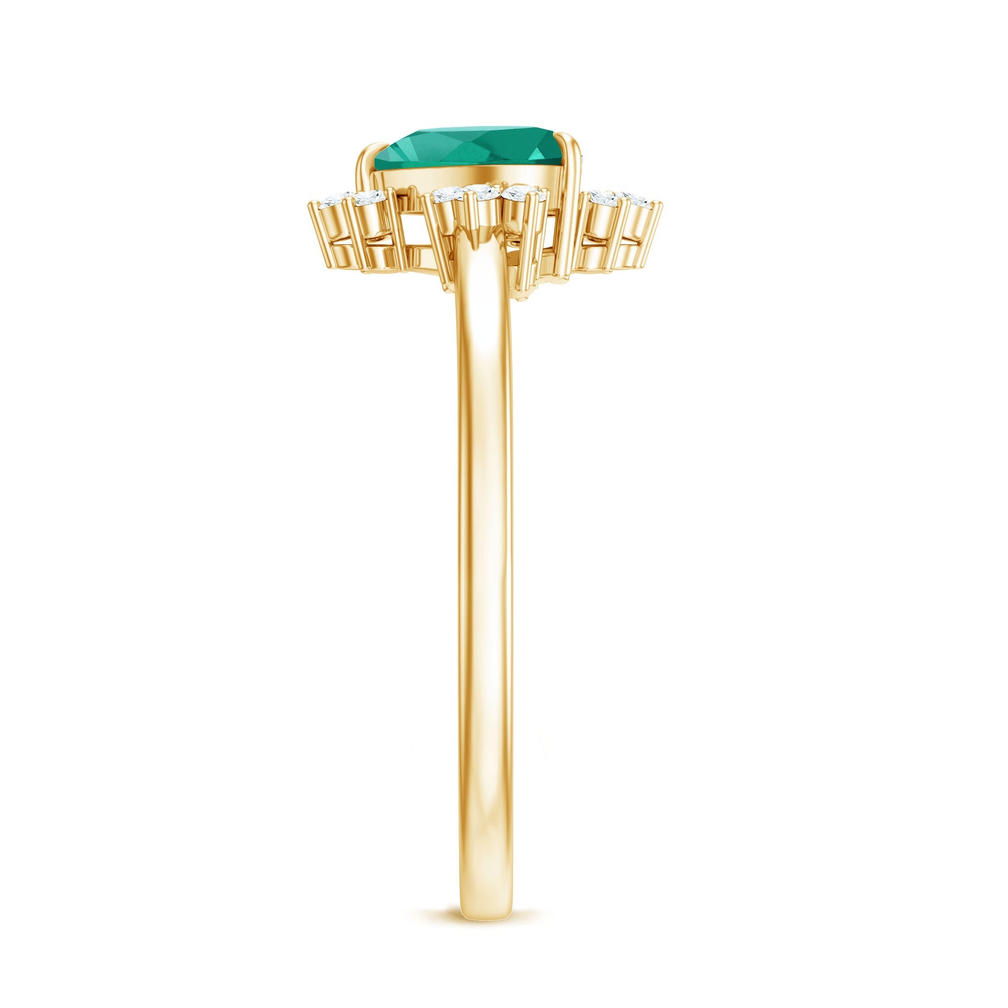 Certified 7 mm Lab Grown Emerald Heart Shaped Engagement Ring with Diamond