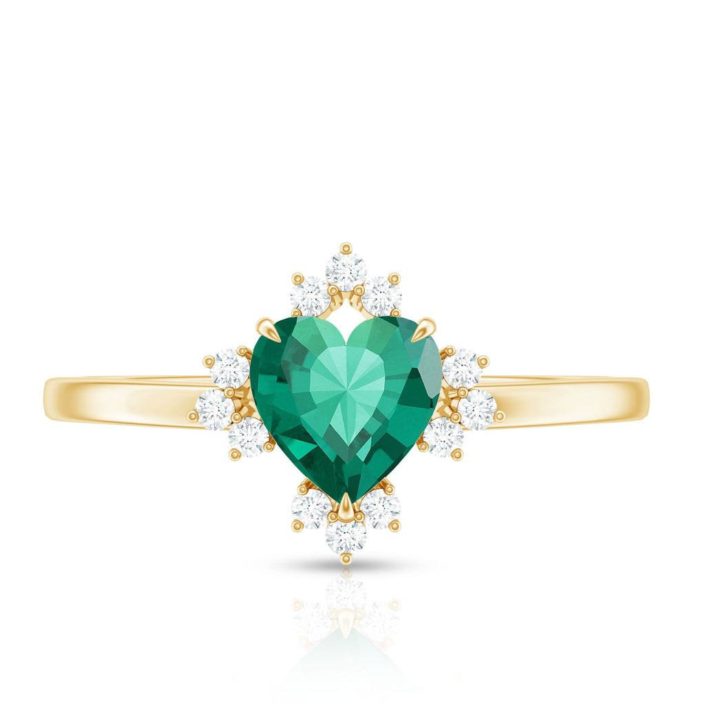 Certified 7 mm Lab Grown Emerald Heart Shaped Engagement Ring with Diamond