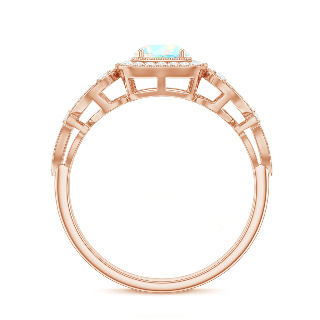 Certified Real Ethiopian Opal Retro Engagement Ring with Diamond