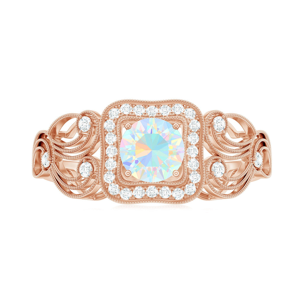 Certified Real Ethiopian Opal Retro Engagement Ring with Diamond