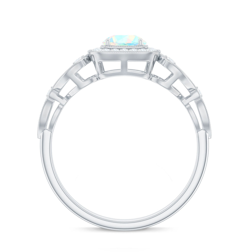 Certified Real Ethiopian Opal Retro Engagement Ring with Diamond