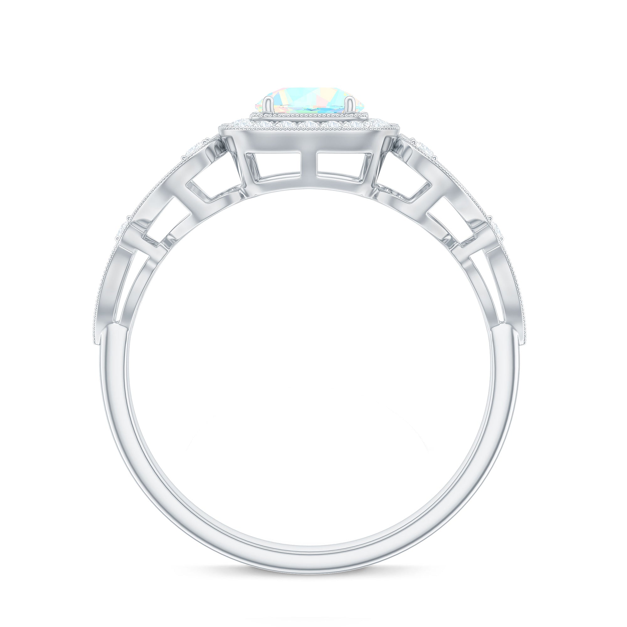 Certified Real Ethiopian Opal Retro Engagement Ring with Diamond