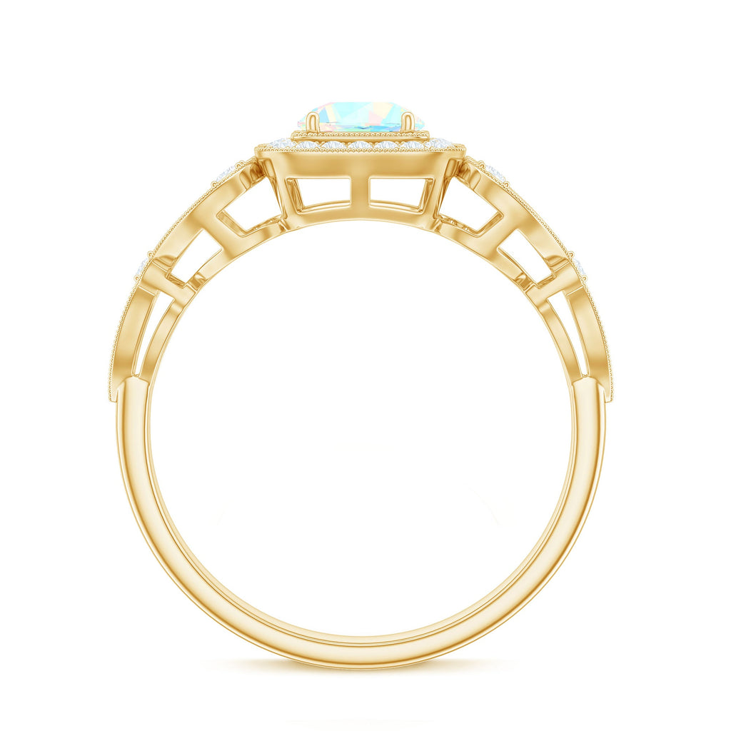 Certified Real Ethiopian Opal Retro Engagement Ring with Diamond