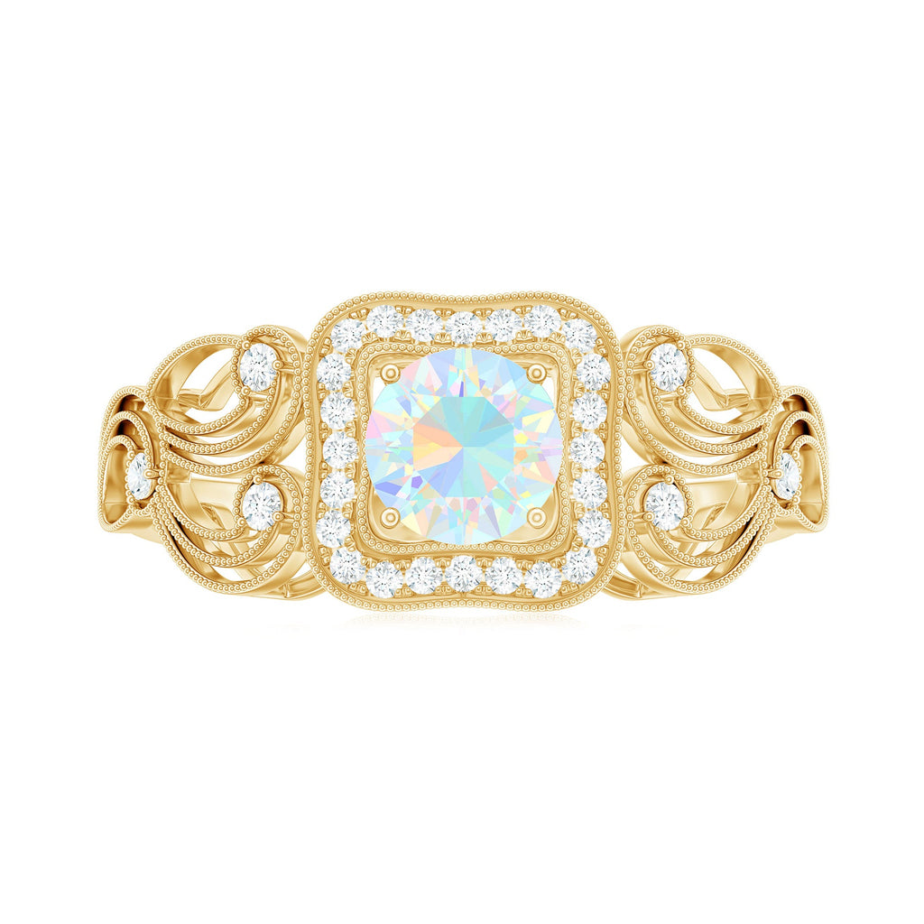 Certified Real Ethiopian Opal Retro Engagement Ring with Diamond