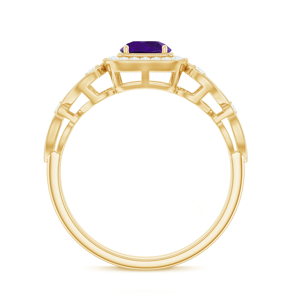 3/4 CT Amethyst and Diamond Art Deco Engagement Ring with Milgrain Details