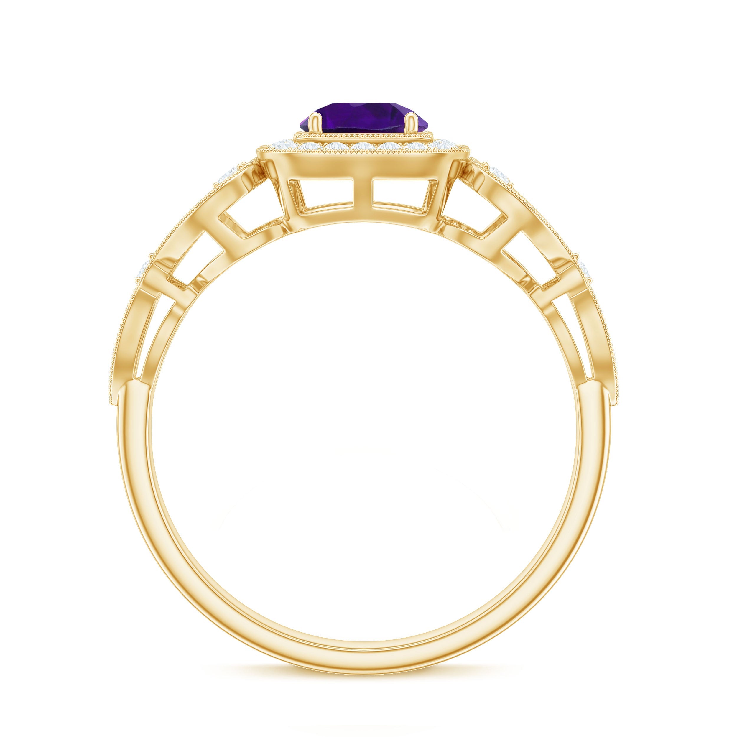 3/4 CT Amethyst and Diamond Art Deco Engagement Ring with Milgrain Details