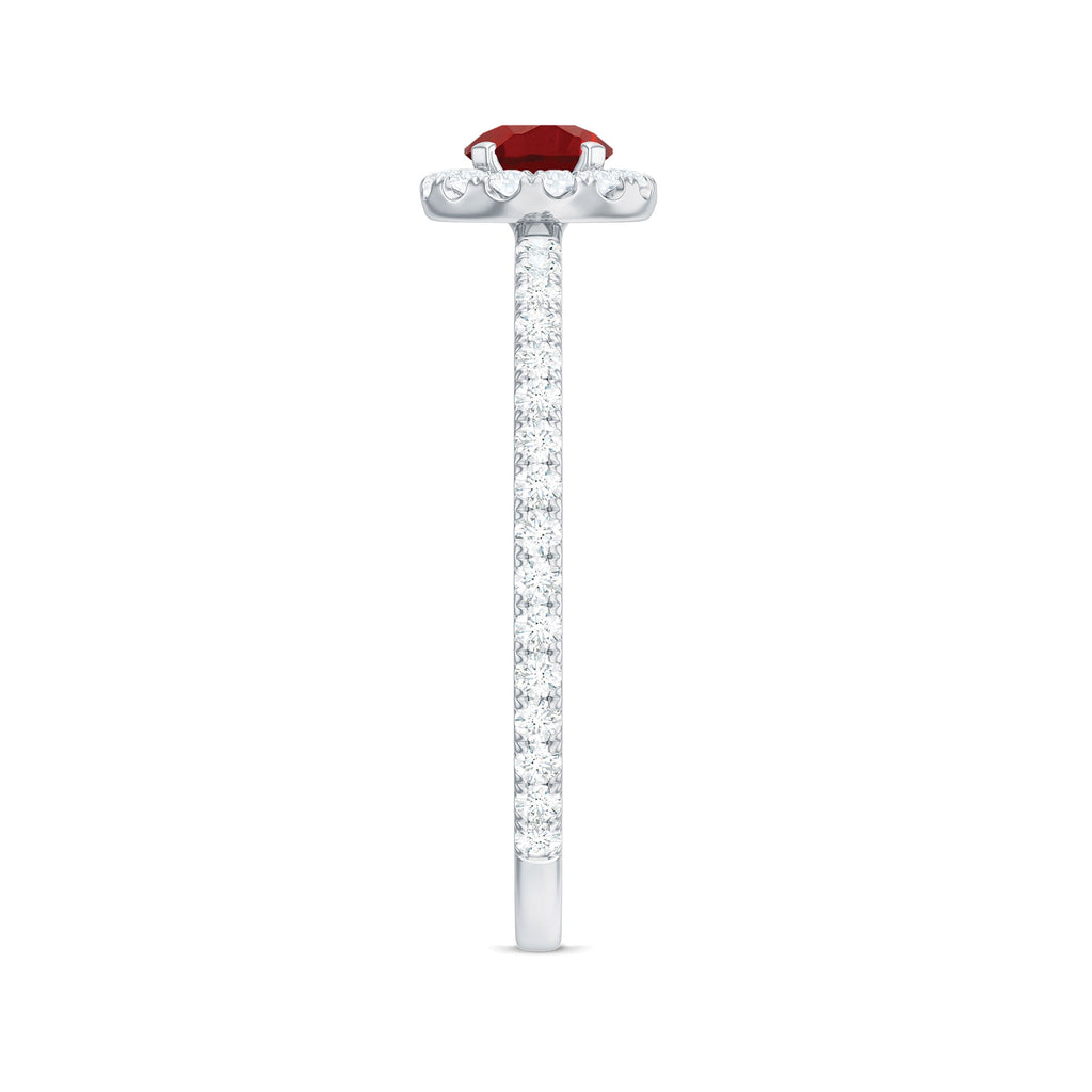 Certified Lab Grown Ruby and Diamond Halo Engagement Ring