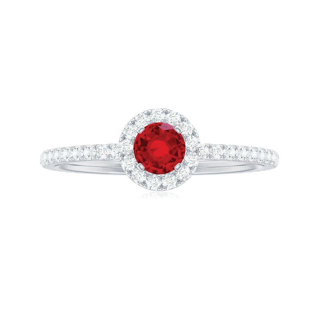 Certified Lab Grown Ruby and Diamond Halo Engagement Ring