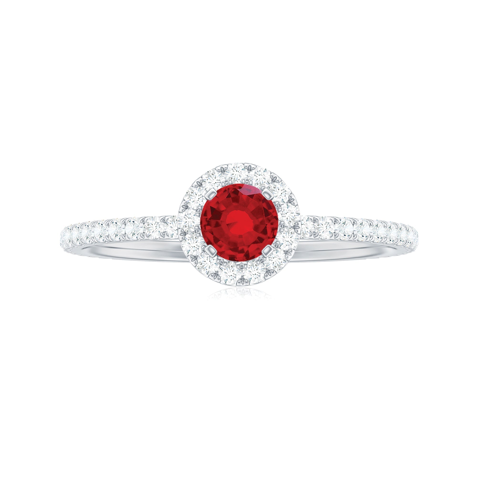 Certified Lab Grown Ruby and Diamond Halo Engagement Ring