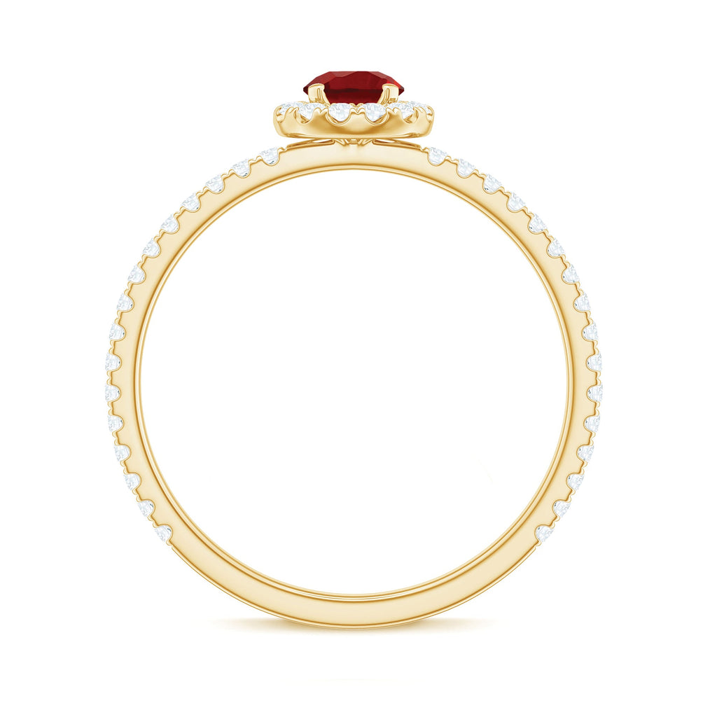 Certified Lab Grown Ruby and Diamond Halo Engagement Ring