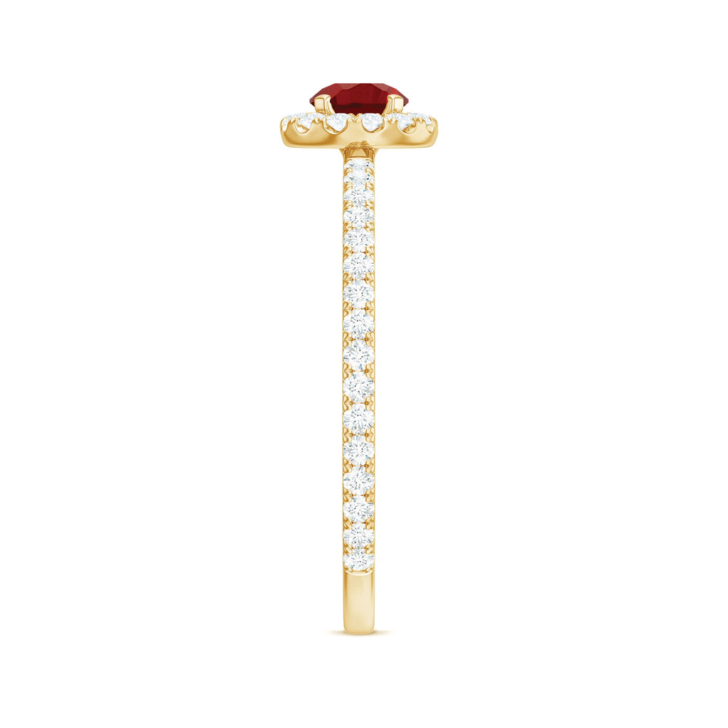 Certified Lab Grown Ruby and Diamond Halo Engagement Ring