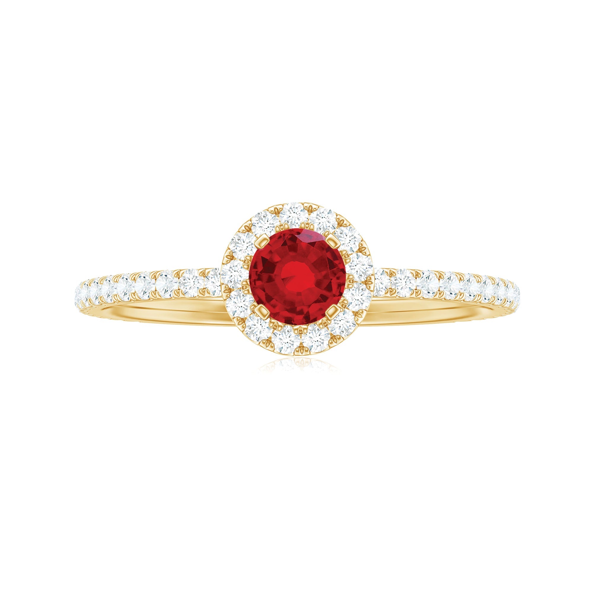 Certified Lab Grown Ruby and Diamond Halo Engagement Ring