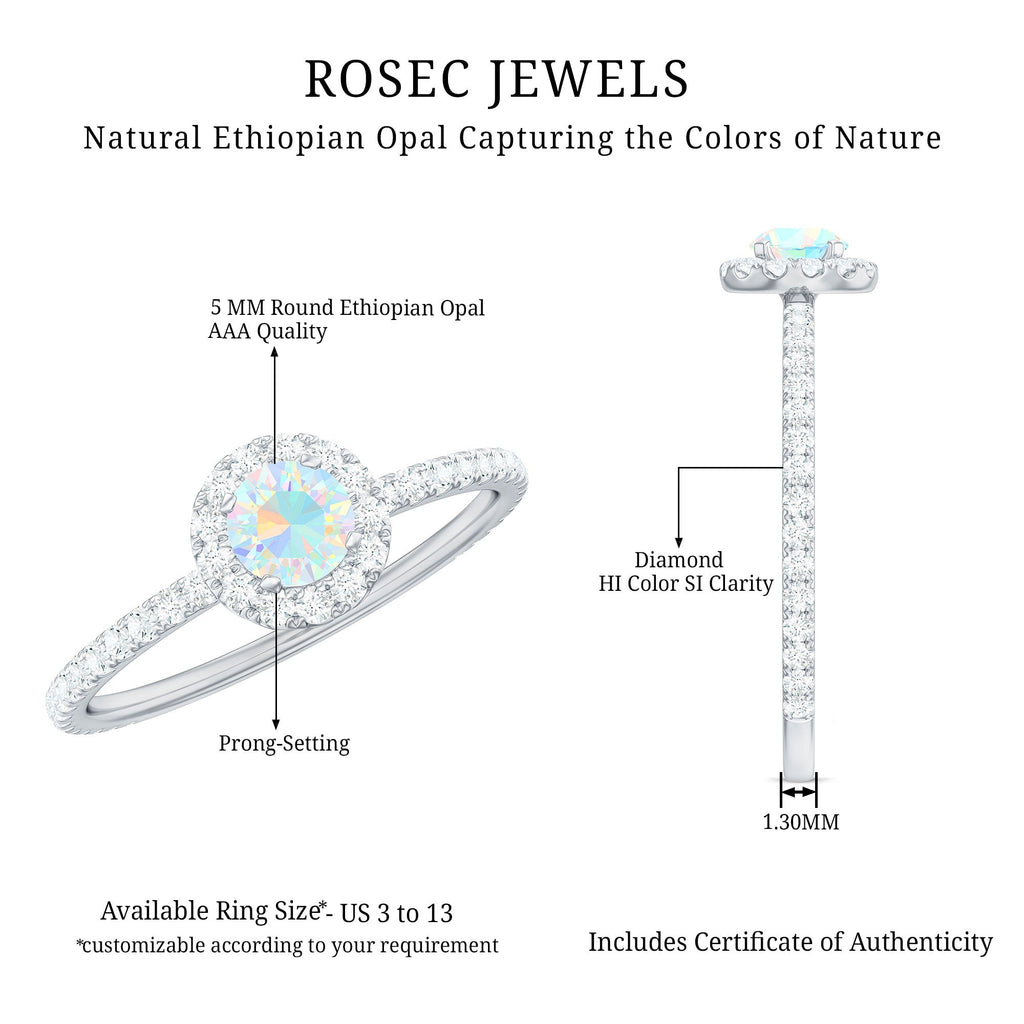 Natural Opalescent Promise Engagement Ring with Diamond Halo