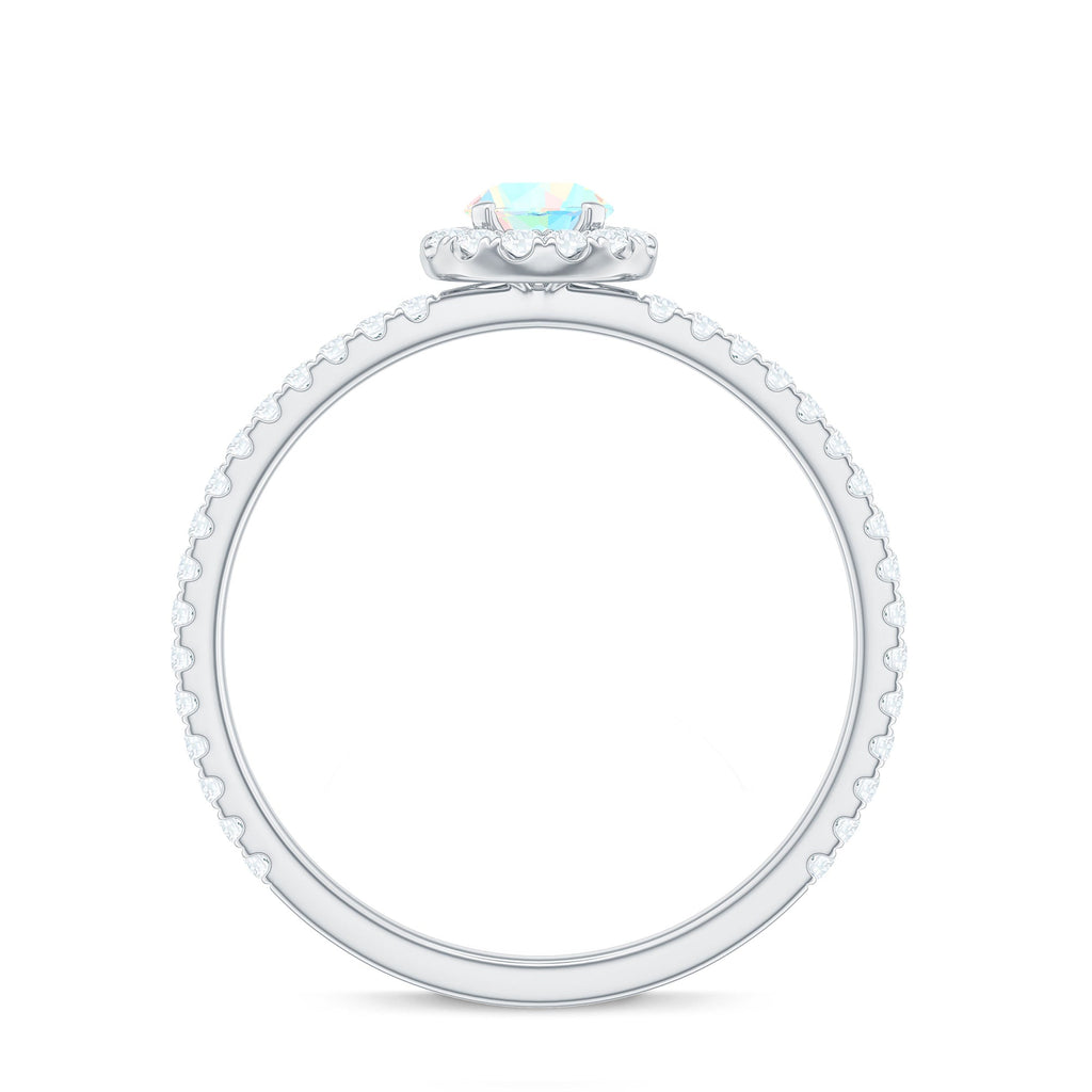 Natural Opalescent Promise Engagement Ring with Diamond Halo