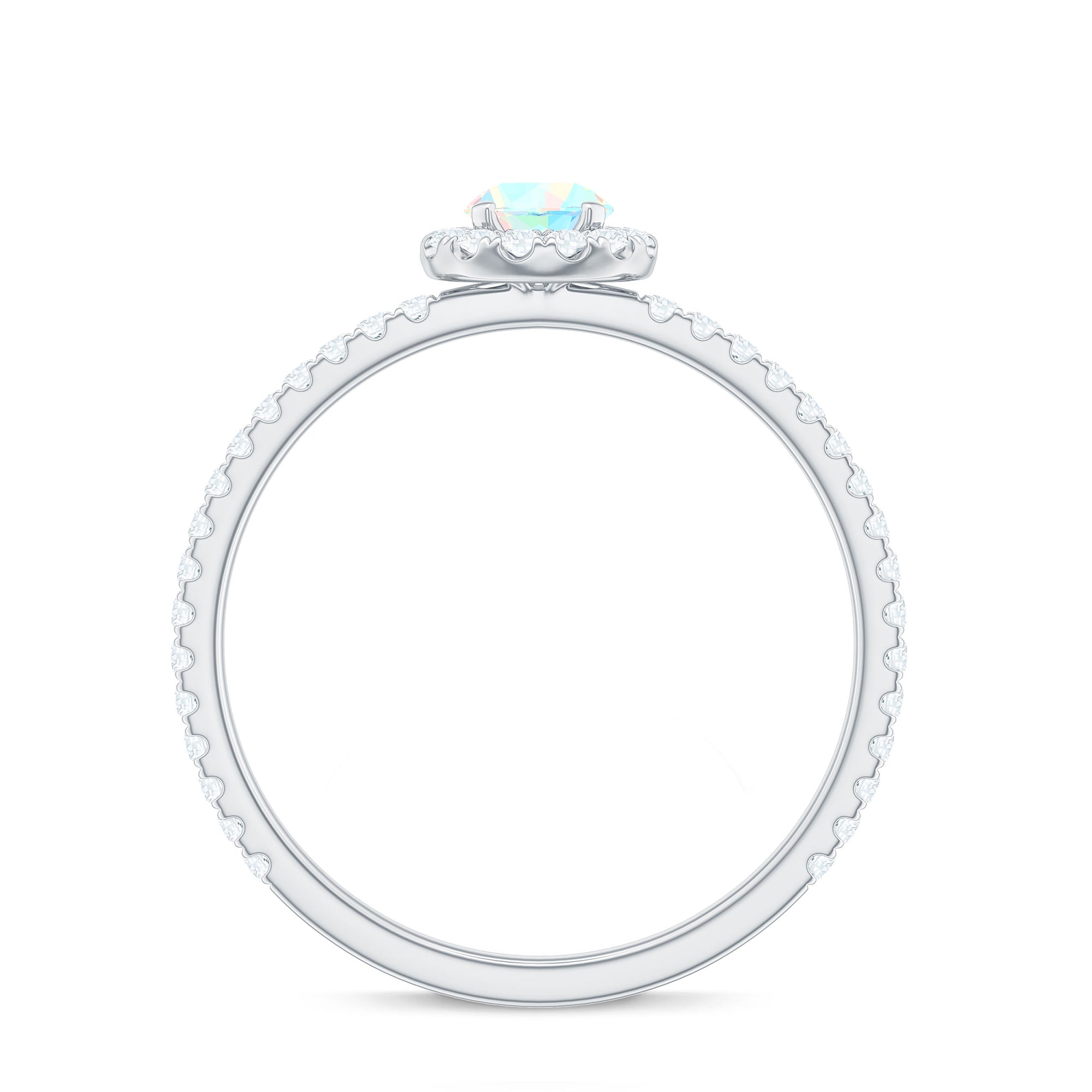 Natural Opalescent Promise Engagement Ring with Diamond Halo